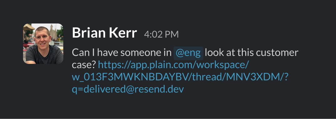 Slack asking: can I have someone in @eng look at this?